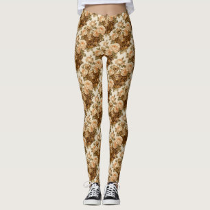 Ivory Roses and Brass Gears Steampunk Leggings