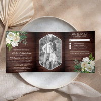 Ivory Roses Botanical Photo Rustic Wood Wedding