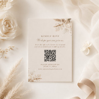 Ivory Roses Champagne Beige QR Code Wedding RSVP Card