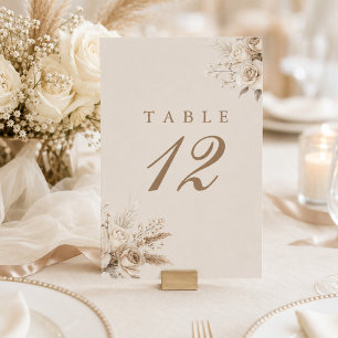 Ivory Roses Champagne Beige Wedding Table Number