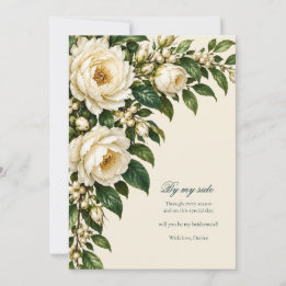 Ivory Roses & Emerald Green Bridesmaid Proposal Invitation