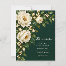 Ivory Roses & Emerald Wedding Reception RSVP Card