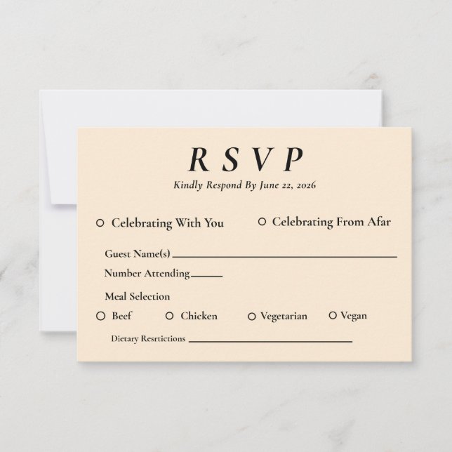 Ivory RSVP Card with Entree Selection (Front)