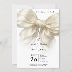Ivory Ruffle Bow Tying The Knot Bridal Shower Invitation