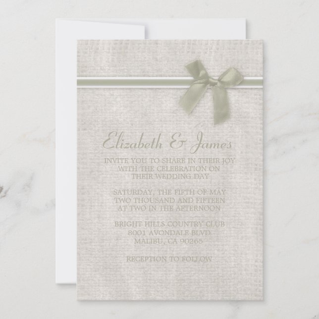 Ivory Rustic Burlap Invitations de mariage (Devant)