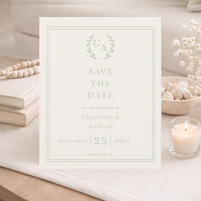 Ivory sage green budget wedding Save the Date Flyer (Creator Uploaded)