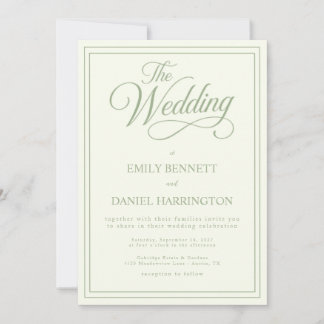 Ivory Sage Green Elegant Calligraphy Wedding Invitation