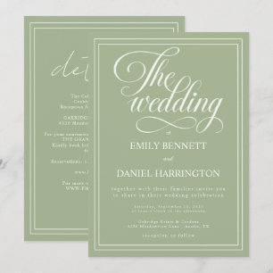 Ivory Sage Green Elegant Calligraphy Wedding Invitation