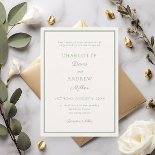 Ivory sage green modern elegant minimalist wedding invitation
