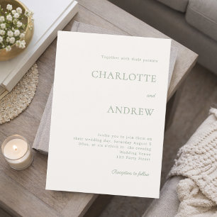 Ivory sage green modern minimalist wedding invitation