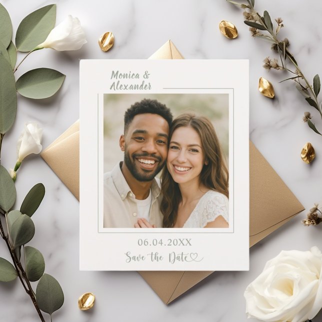 Ivory sage green photo wedding Save the Date Flyer (Creator Uploaded)