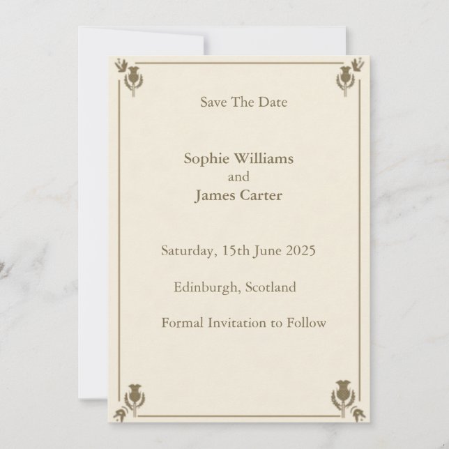 Ivory Sage Thistle Botanical Save The Date Card (Front)