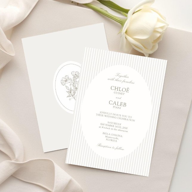 Ivory & Sand | Faire-part de mariage ovale botaniq (Créateur téléchargé)