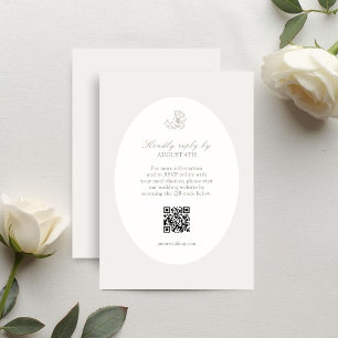 Ivory & Sand Floral QR Oval Response Card
