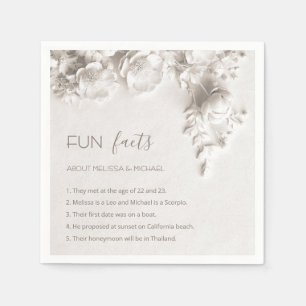 Ivory Sculptural Flowers Roses Fun Facts Wedding  Napkin