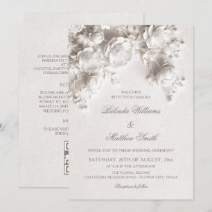 Ivory Sculptured 3D Roses All-In-One Wedding Invitation