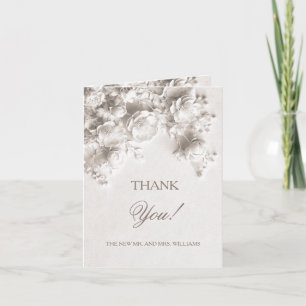 Ivory Sculptured Flowers   Wedding Photo  Thank You Card
