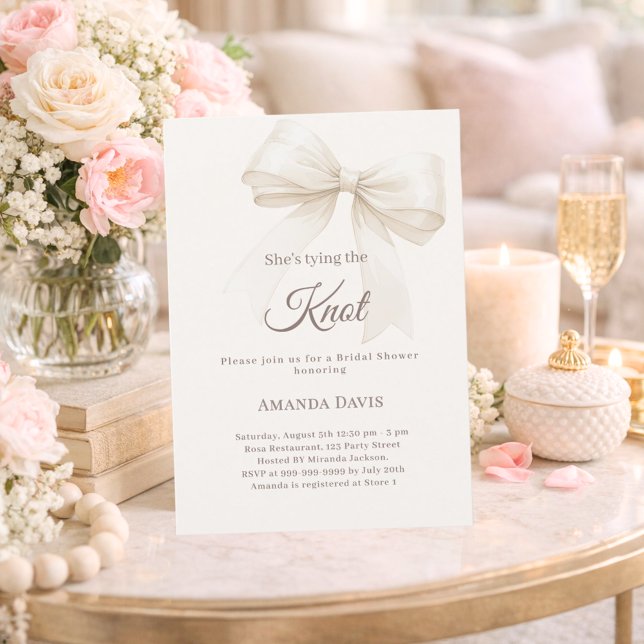 Ivory She's tying the knot bow Bridal Shower Invitation (Creator Uploaded)