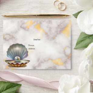 Ivory Silk, Gold Lace & Pearls and Marble envelope