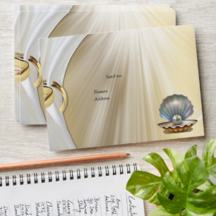 Ivory Silk, Gold Lace & Pearls and Marble Envelope