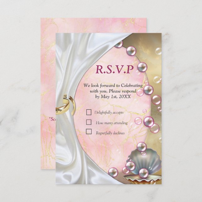 Ivory Silk, Gold Lace & Pearls and Marble RSVP Card (Front/Back)