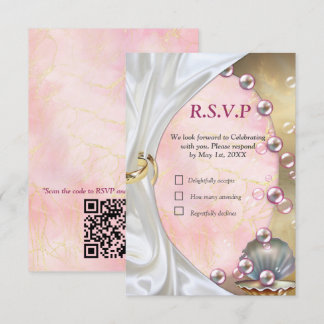 Ivory Silk, Gold Lace & Pearls and Marble RSVP Card