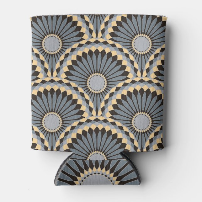 Ivory Silver: Circular Floral Tile. Can Cooler (Front)
