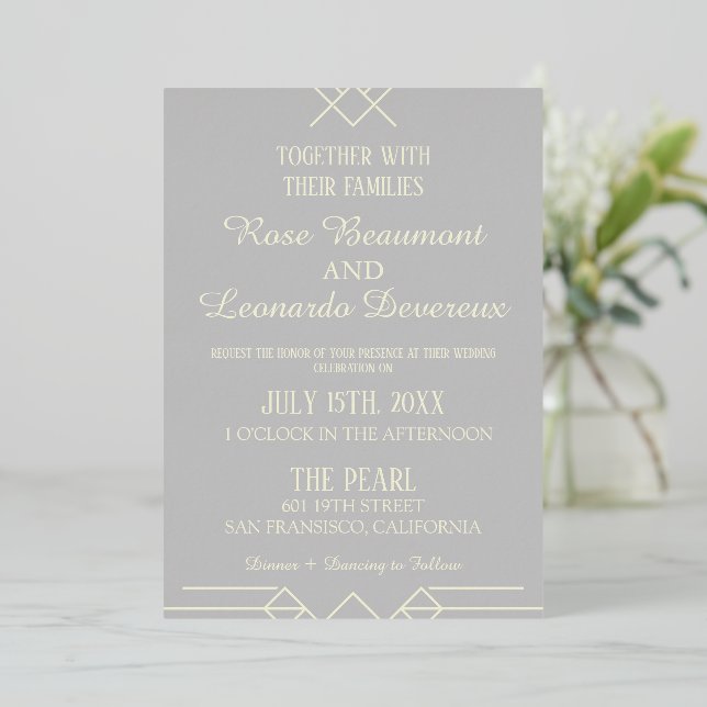 Ivory & Silver Luxe Wedding Invitation (Standing Front)