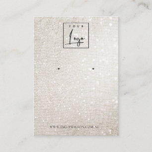 Ivory Silver Sparkle Glitter Logo Earring Display Business Card