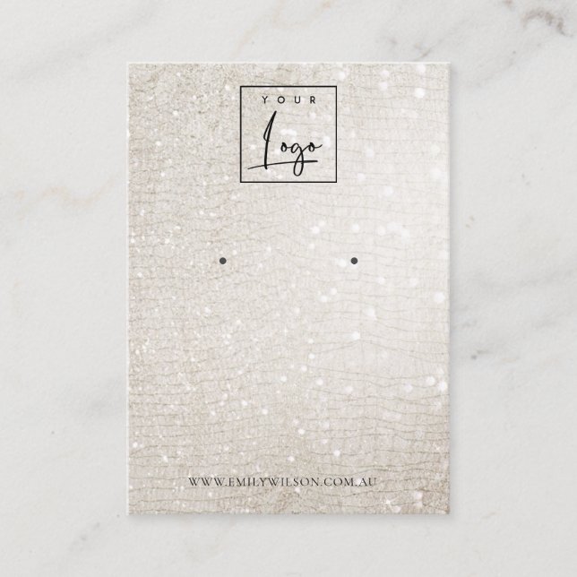 Ivory Silver Sparkle Glitter Logo Earring Display Business Card (Front)