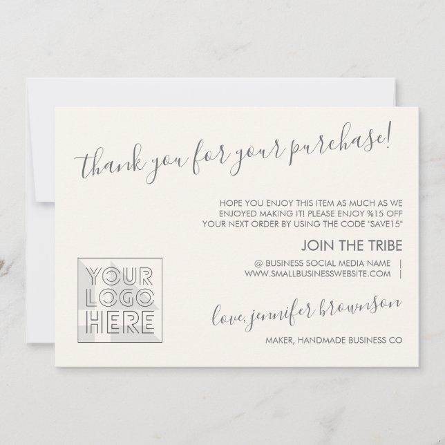 Ivory Simple Classic Care Instructions Thank You Card (Front)