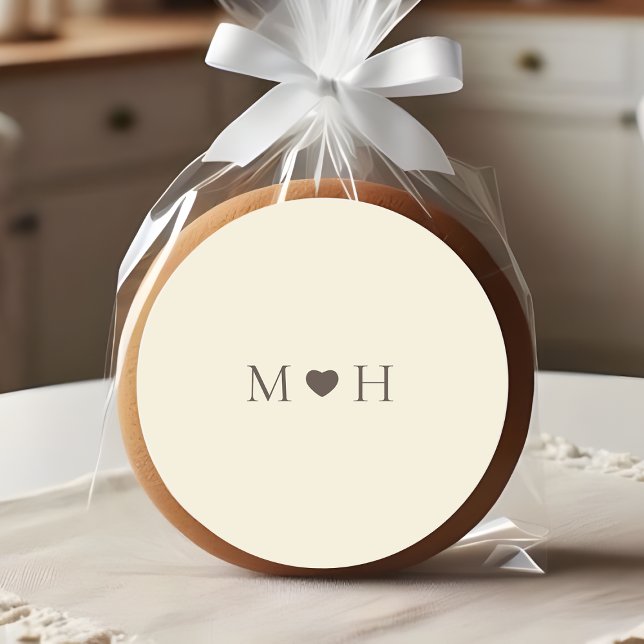 Ivory Simple Monogram Heart Wedding Favor Classic Round Sticker (Creator Uploaded)