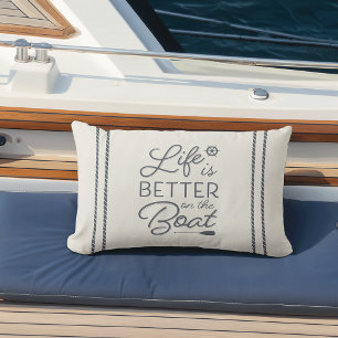 Ivory & Slate Blue Life Is Better On The Boat Lumbar Pillow