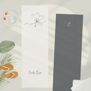 Ivory Slate Grey Floral Line Art Minimalist Yoga Mat
