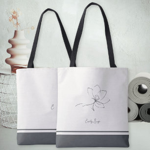 Ivory Slate Grey Floral Line Art Minimalist Zen Tote Bag