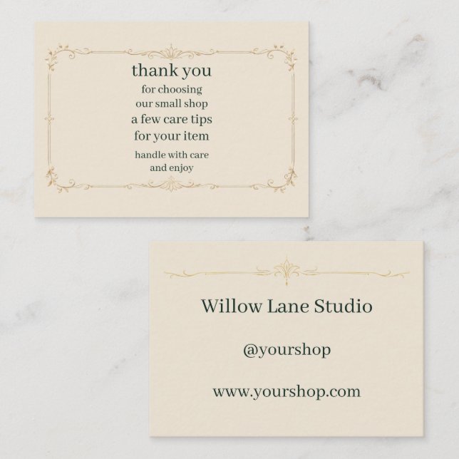 Ivory Small Business Care Tips Insert Card (Front/Back)