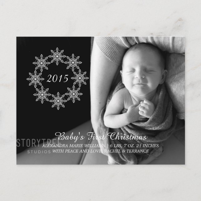 Ivory Snowflake Wreath Holiday Photo Postcard (Front)