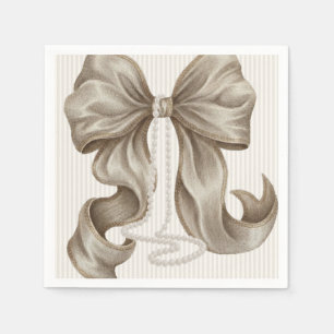 Ivory Striped Bow and Pearl Necklace Napkin