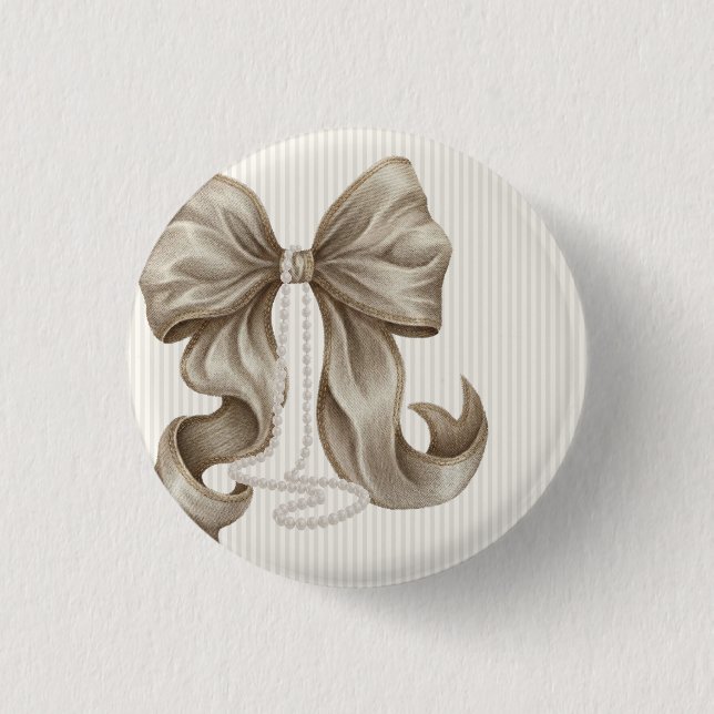 Ivory Striped Bow Baby Shower  1 Inch Round Button (Front)