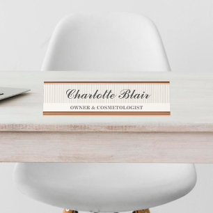 Ivory Striped Personalized Desk Name Plate