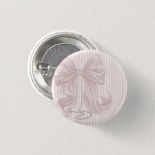 Ivory Striped Pink Bow Baby Shower 1 Inch Round Button