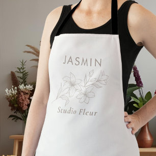 ivory Stylish Floral Employee Apron