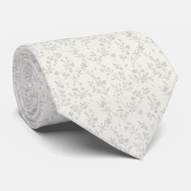 Ivory Subtle Floral Tie (Rolled)
