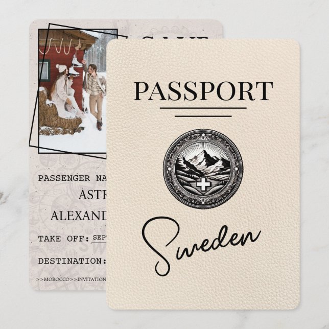 Ivory Sweden Passport Save The Date (Front/Back)