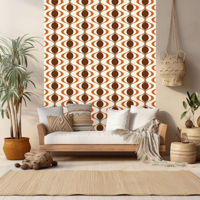 Ivory Tan Brown Burnt Orange Ogee Wave Pattern Wallpaper (Creator Uploaded)