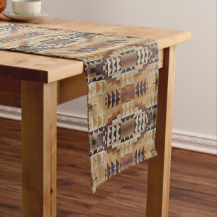 Ivory Taupe Beige Brown Rust Orange Tribal Art Long Table Runner