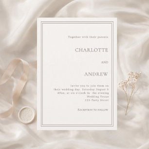 Ivory taupe elegant simple quiet luxury wedding invitation