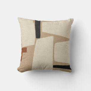 Ivory Taupe Geometric Patchwork Print Throw Pillow