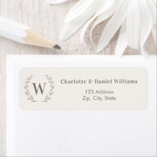 Ivory taupe monogram initial wreath return address