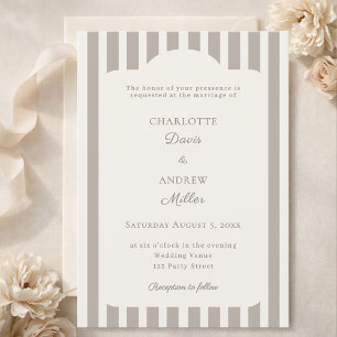 Ivory Taupe Neutral Striped Wedding  Invitation